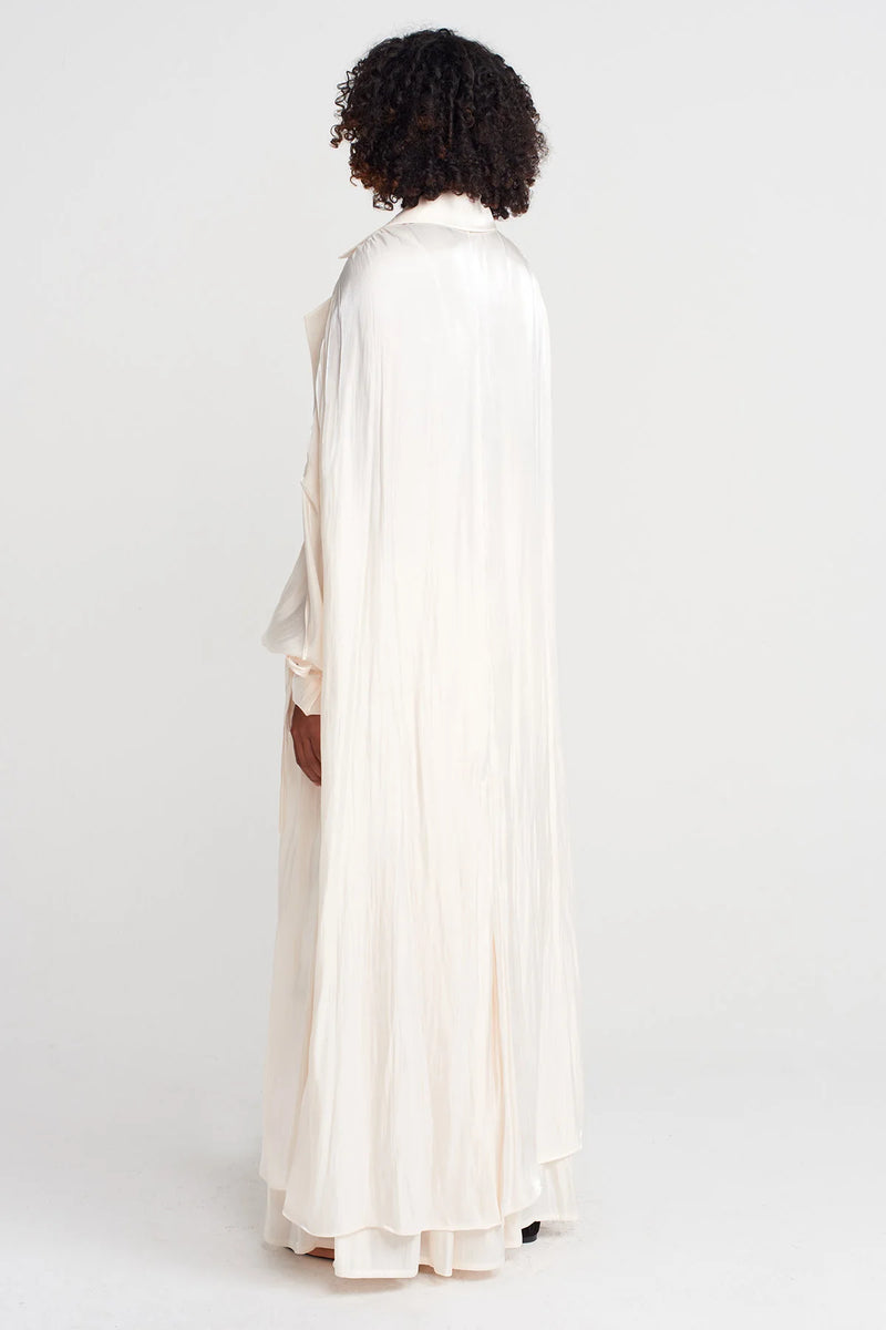 Nu Shiny Long Loose Trench Coat Ecru