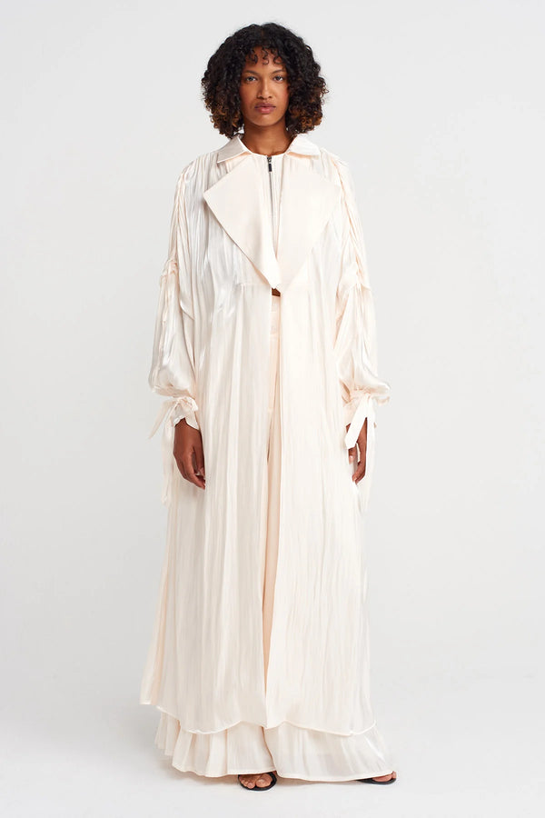 Nu Shiny Long Loose Trench Coat Ecru