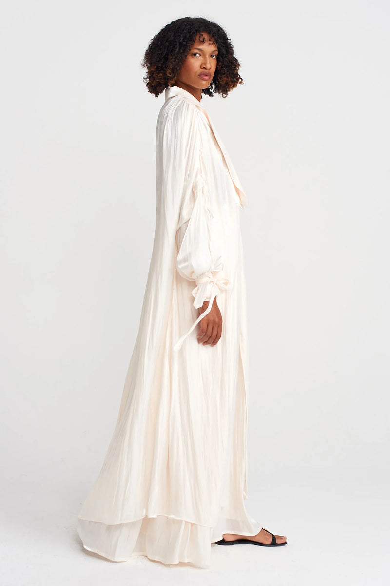 Nu Shiny Long Loose Trench Coat Ecru