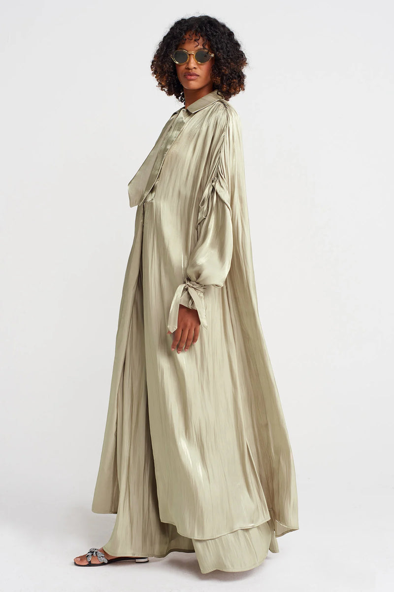 Nu Shiny Long Loose Trench Coat Sand