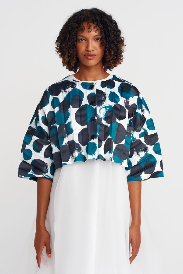 Nu Patterned Pleated Short Jacket Multi Color