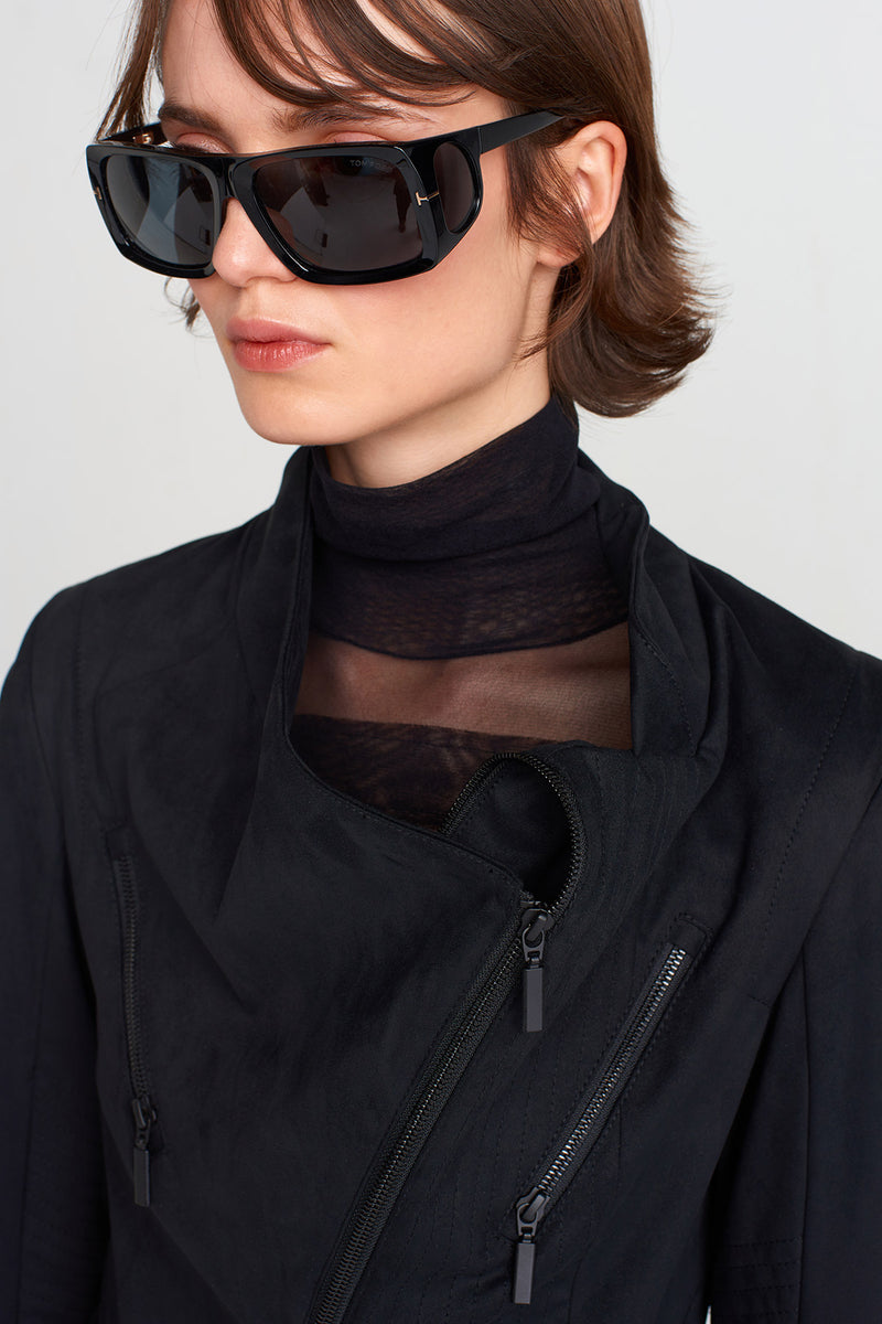 Nu Zipper Detailed Suede Jacket Black