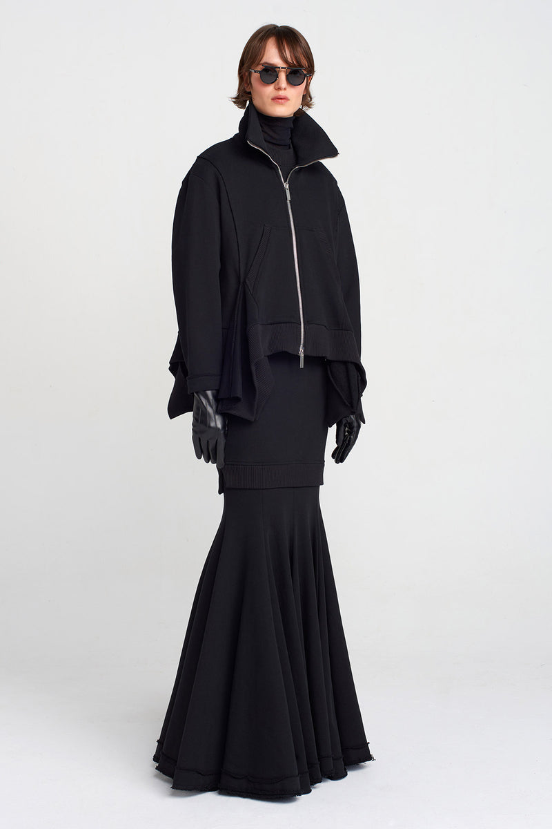 Nu Metal Zippered Asymmetric Cardigan Black