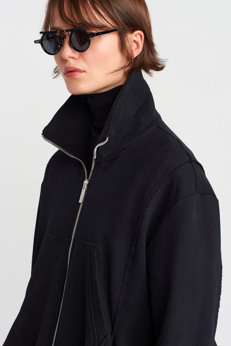 Nu Metal Zippered Asymmetric Cardigan Black