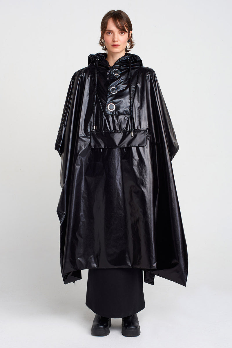 Nu Shiny Oversize, Long Raincoat Black