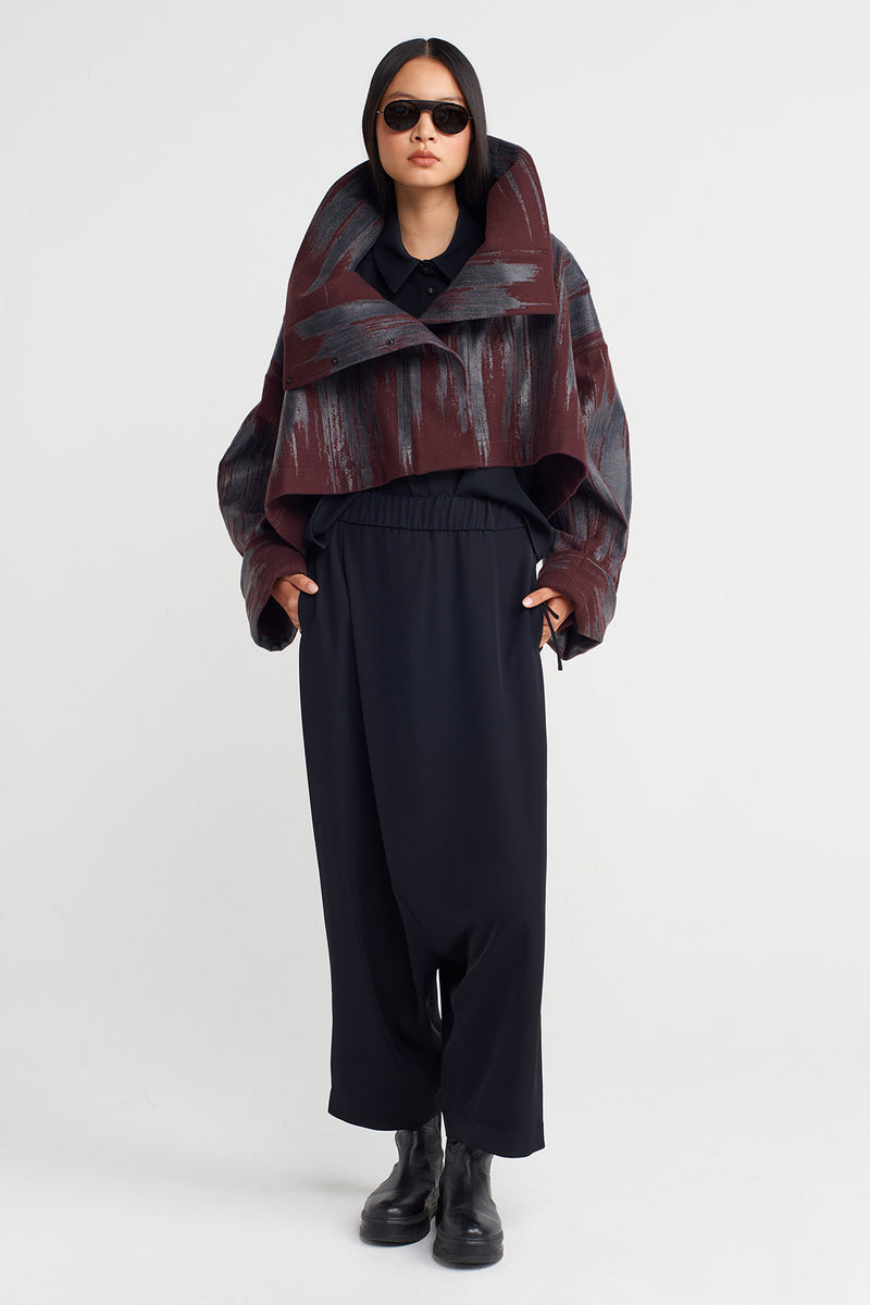 Nu Printed Jacket With Large Collar Eggplant