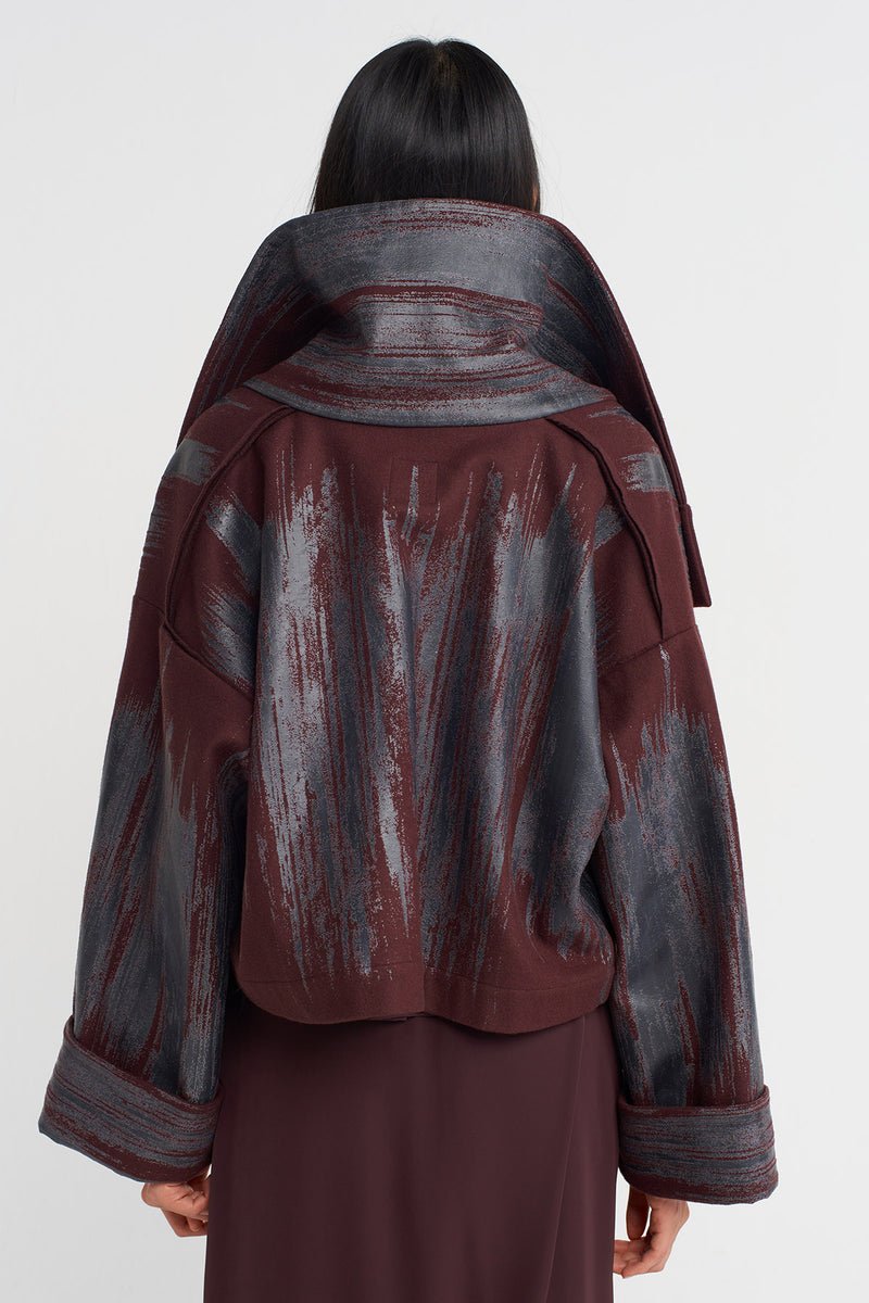 Nu Printed Jacket With Large Collar Eggplant