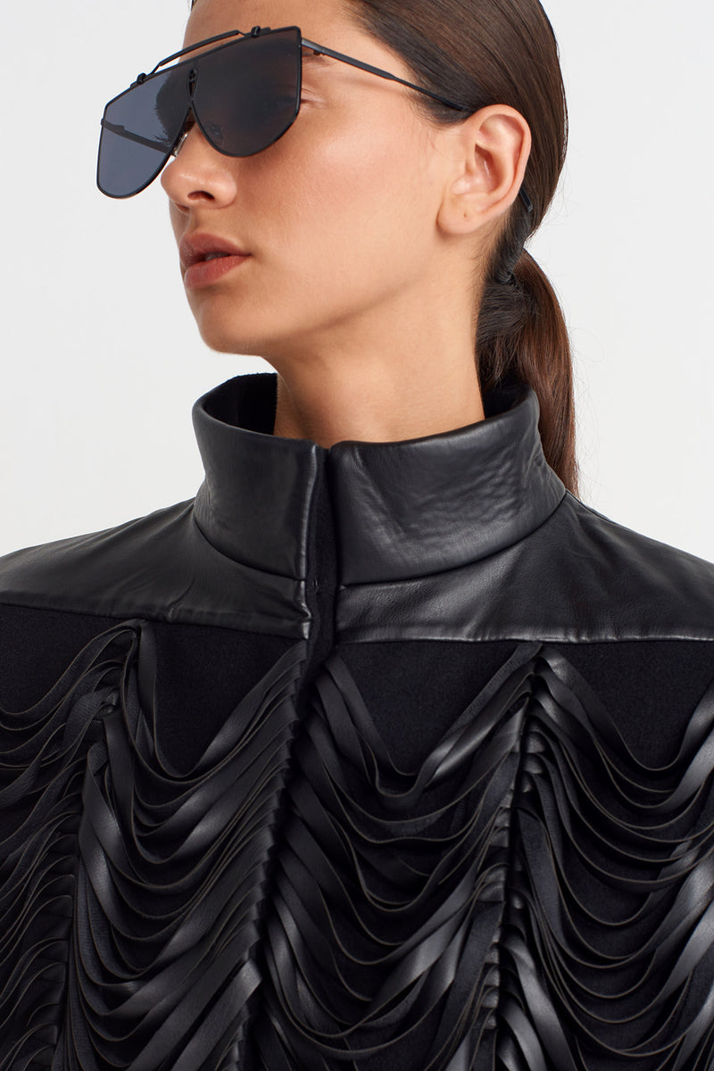 Nu Fringed Cape Jacket  Black