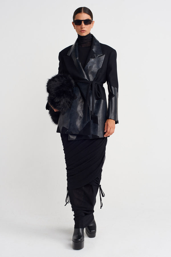 Nu Printed Tie-Waist Blazer Jacket Black