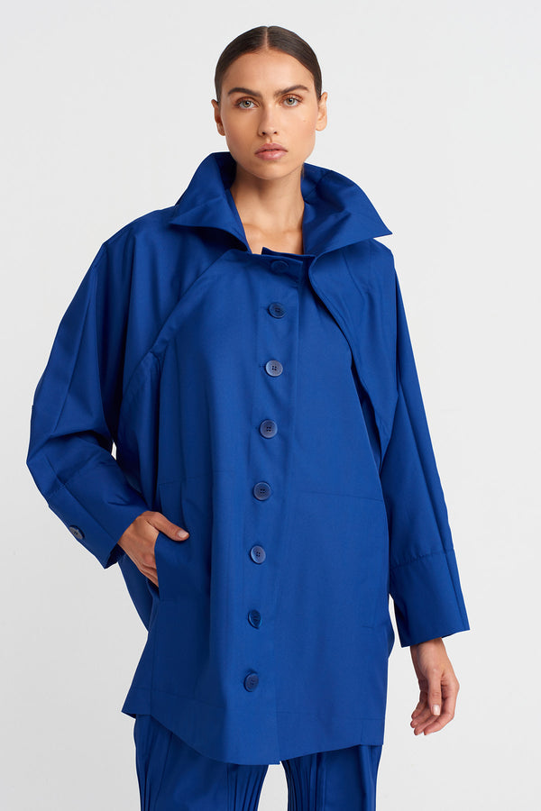Nu Long Jacket With Regional Pleat Detailing Deep Sea