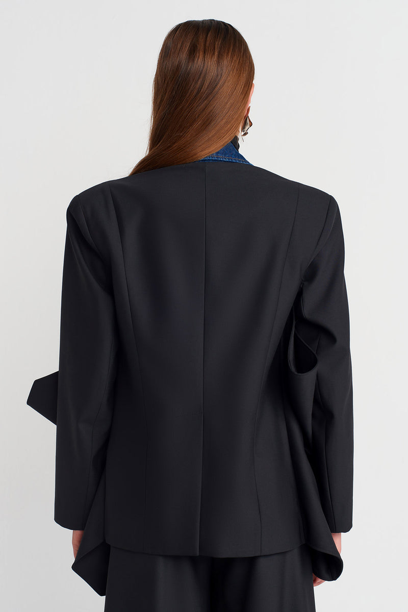 Nu Asymmetric Jacket With Denim Details Black