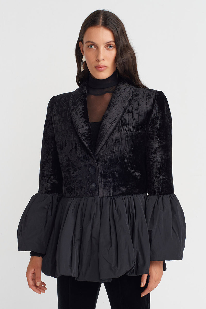 Nu Ribbed Velvet Flared Jacket Black