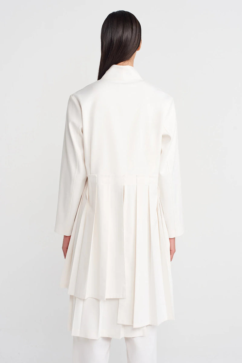 Nu Pleated Long Jacket Off White