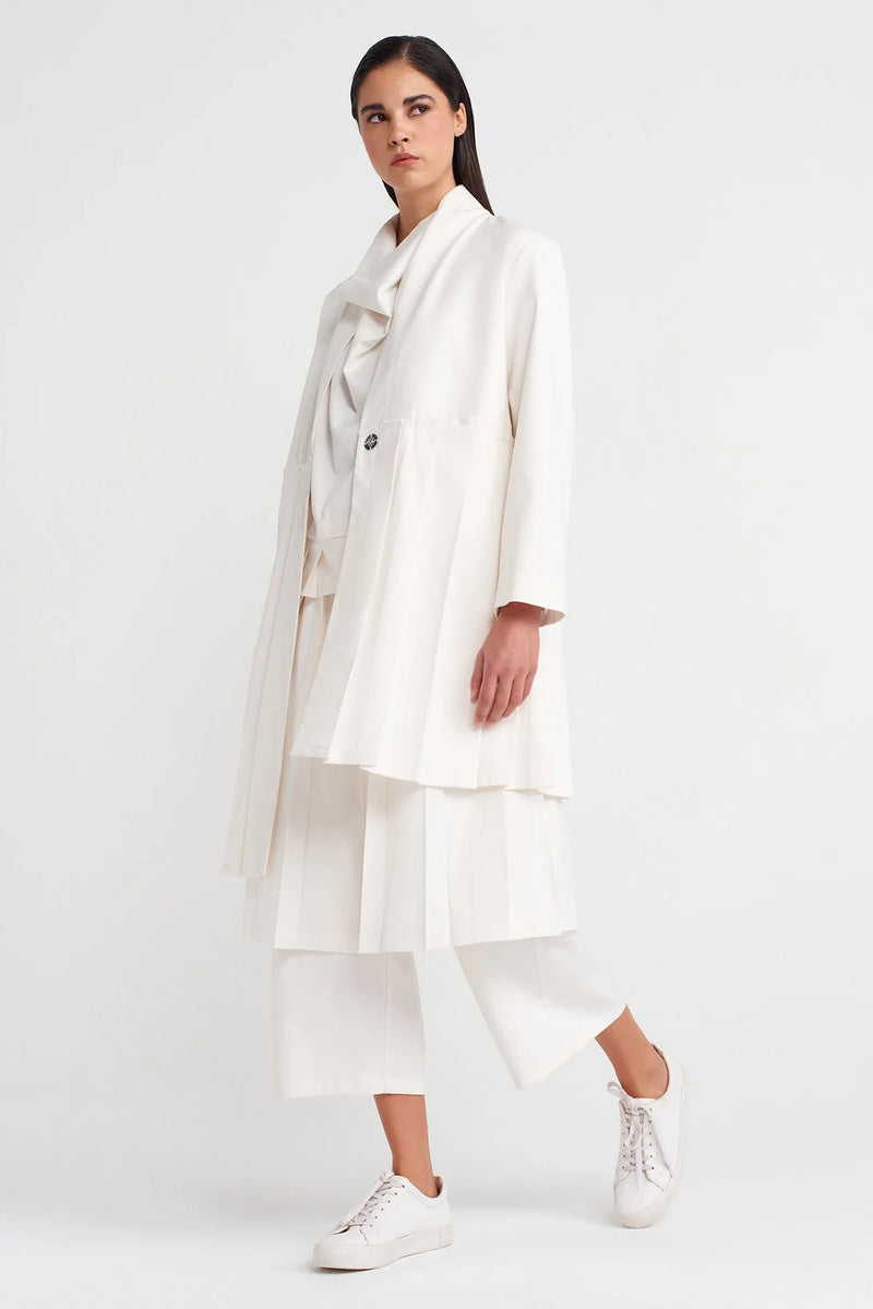 Nu Pleated Long Jacket Off White