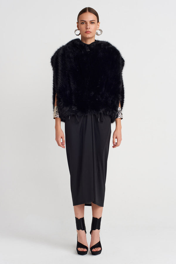 Nu Vegan Fur Hooded Vest Black