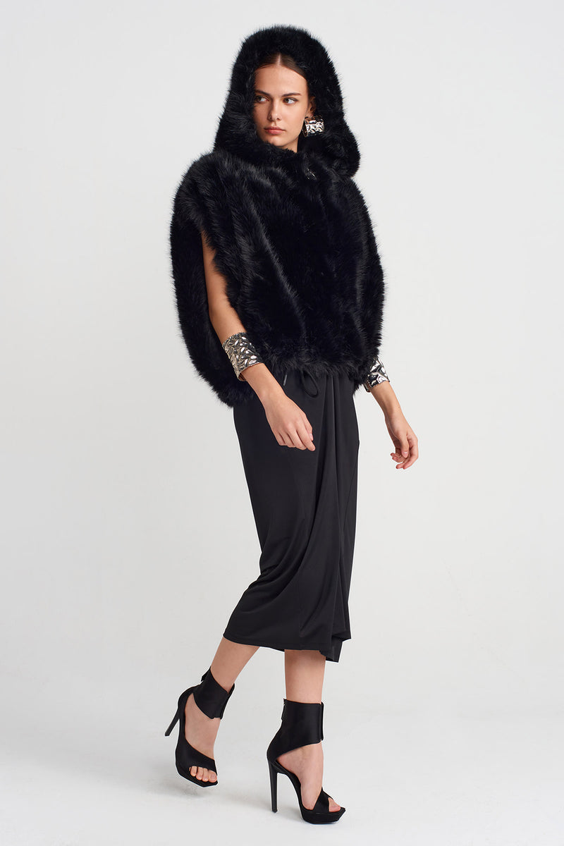 Nu Vegan Fur Hooded Vest Black