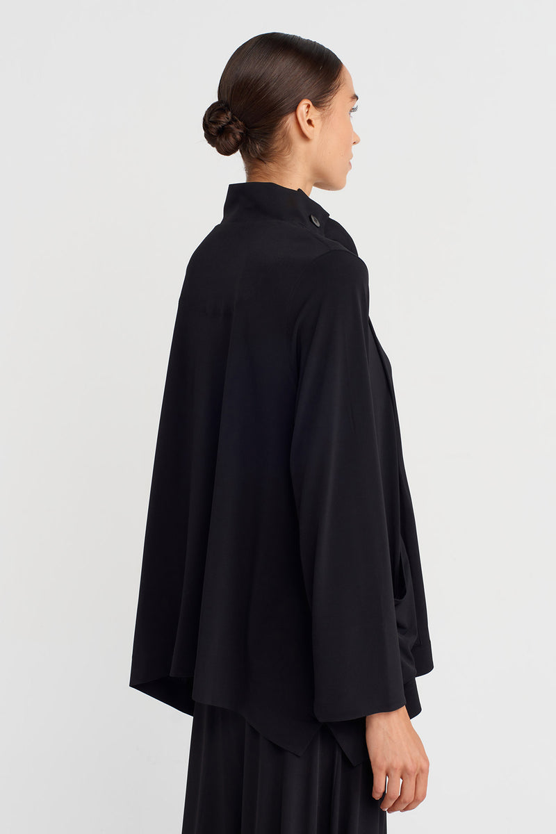 Nu Jersey Cardigan With Mandarin Collar And Pockets Black