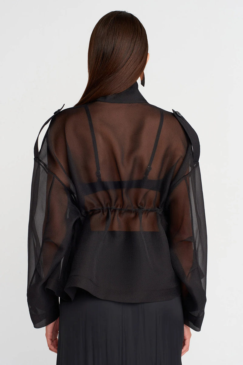 Nu Drawstring Waist Organza Jacket Black