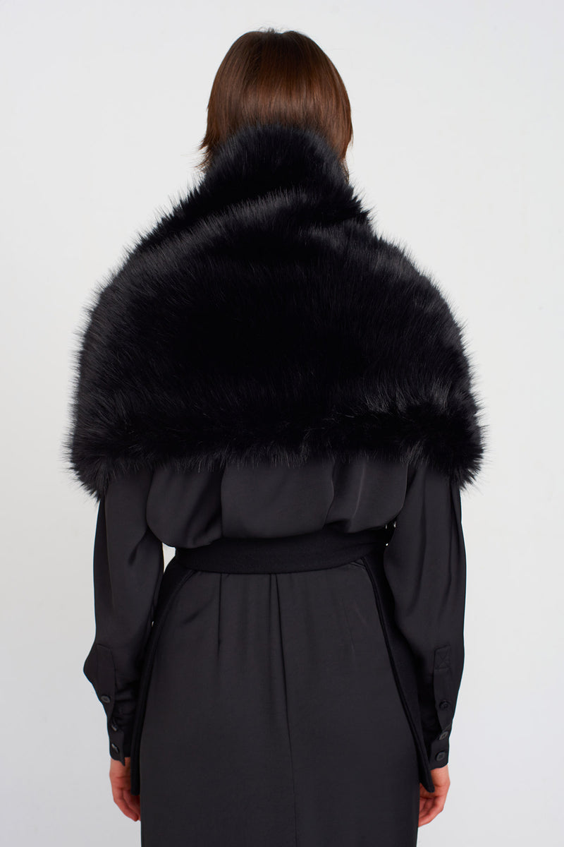 Nu Faux Fur, Waist-Tied Shawl Black