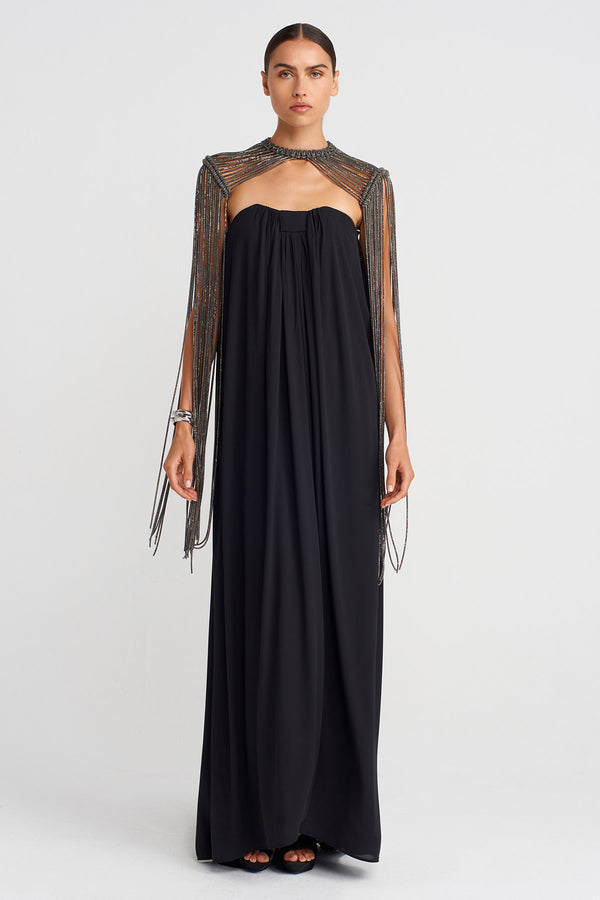 Nu Macramé Shoulder Piece With Stone Strings Anthracite