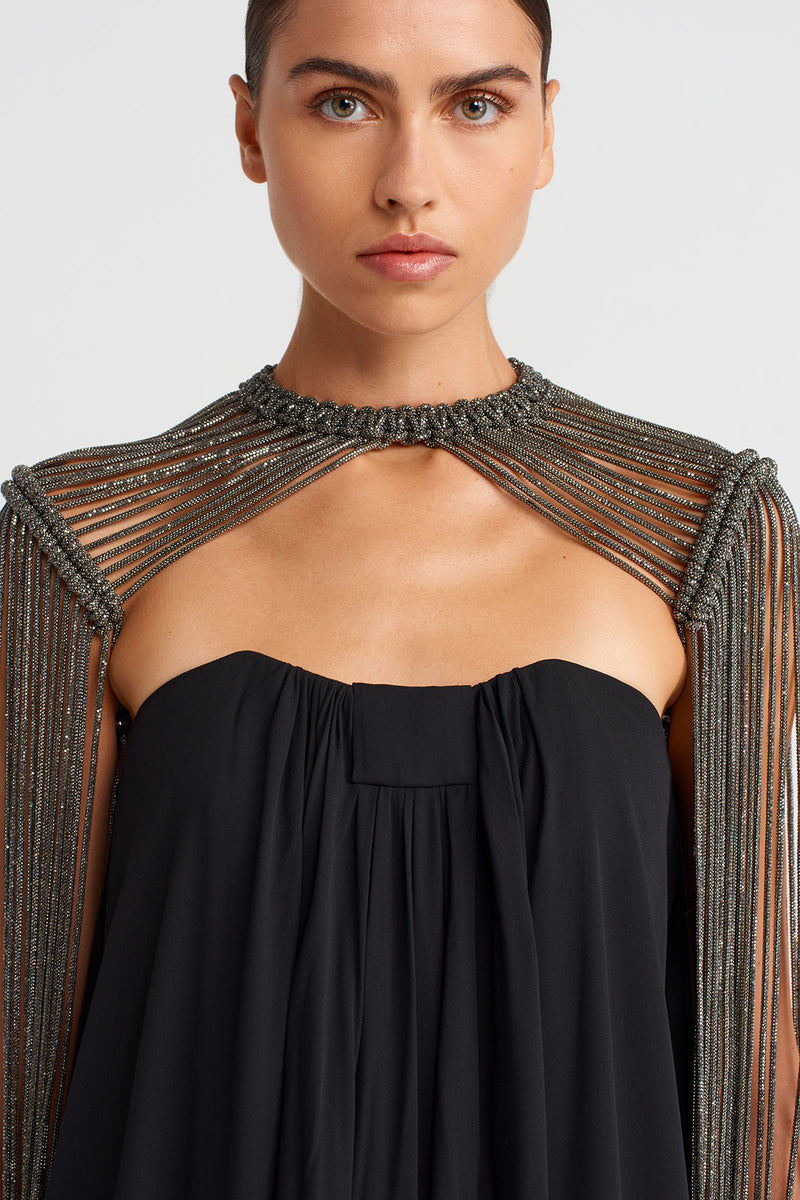Nu Macramé Shoulder Piece With Stone Strings Anthracite