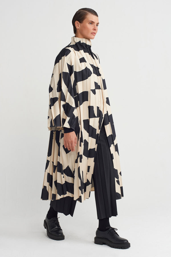 NU Patterned Pleated Long Jacket Multi Color