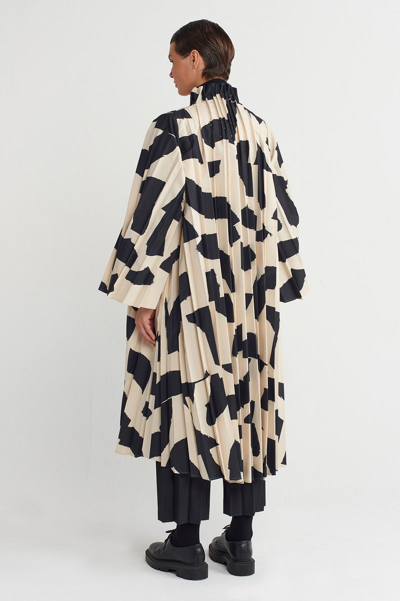 NU Patterned Pleated Long Jacket Multi Color