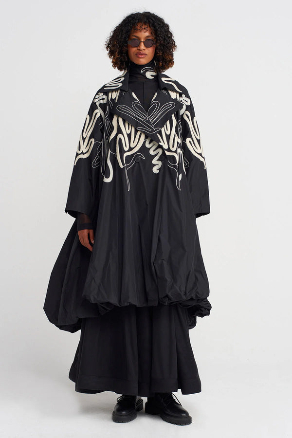 NU Embroidered Taffeta Balloon Topcoat Natural/Black