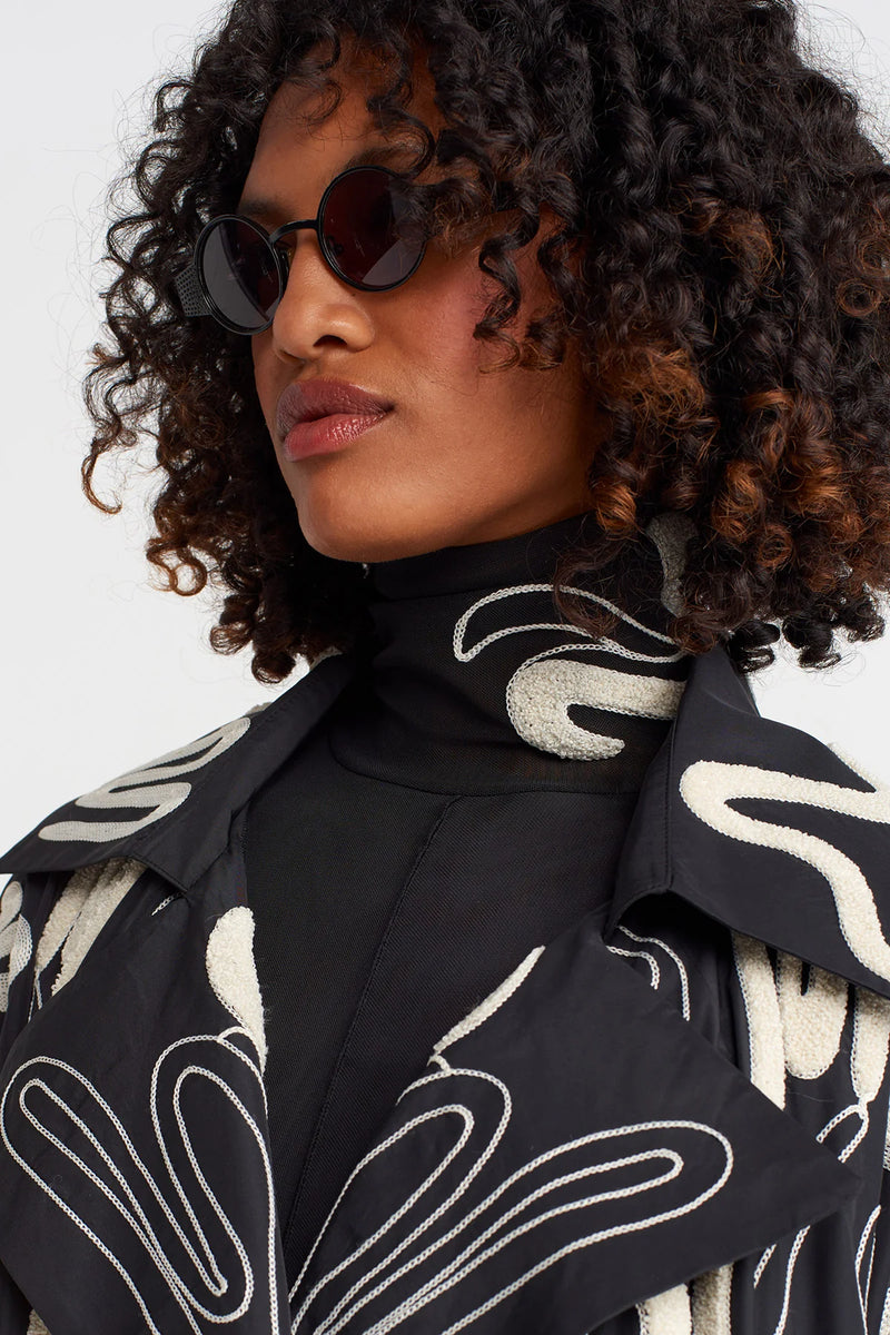 NU Embroidered Taffeta Balloon Topcoat Natural/Black