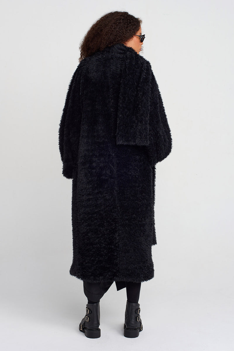 NU Furry Shawl Collar Coat Black