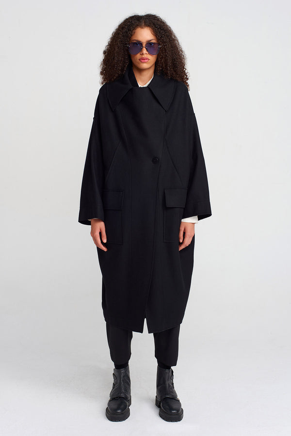 NU Long Oversized Coat With Large Pockets Black