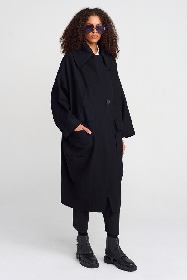 NU Long Oversized Coat With Large Pockets Black