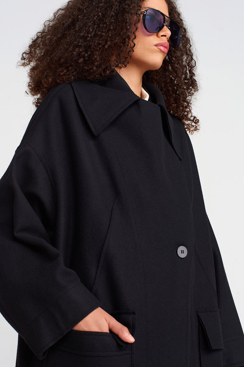 NU Long Oversized Coat With Large Pockets Black