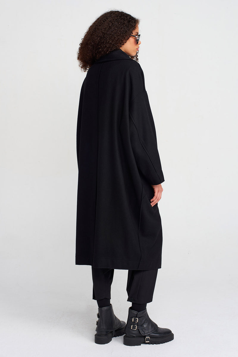 NU Long Oversized Coat With Large Pockets Black