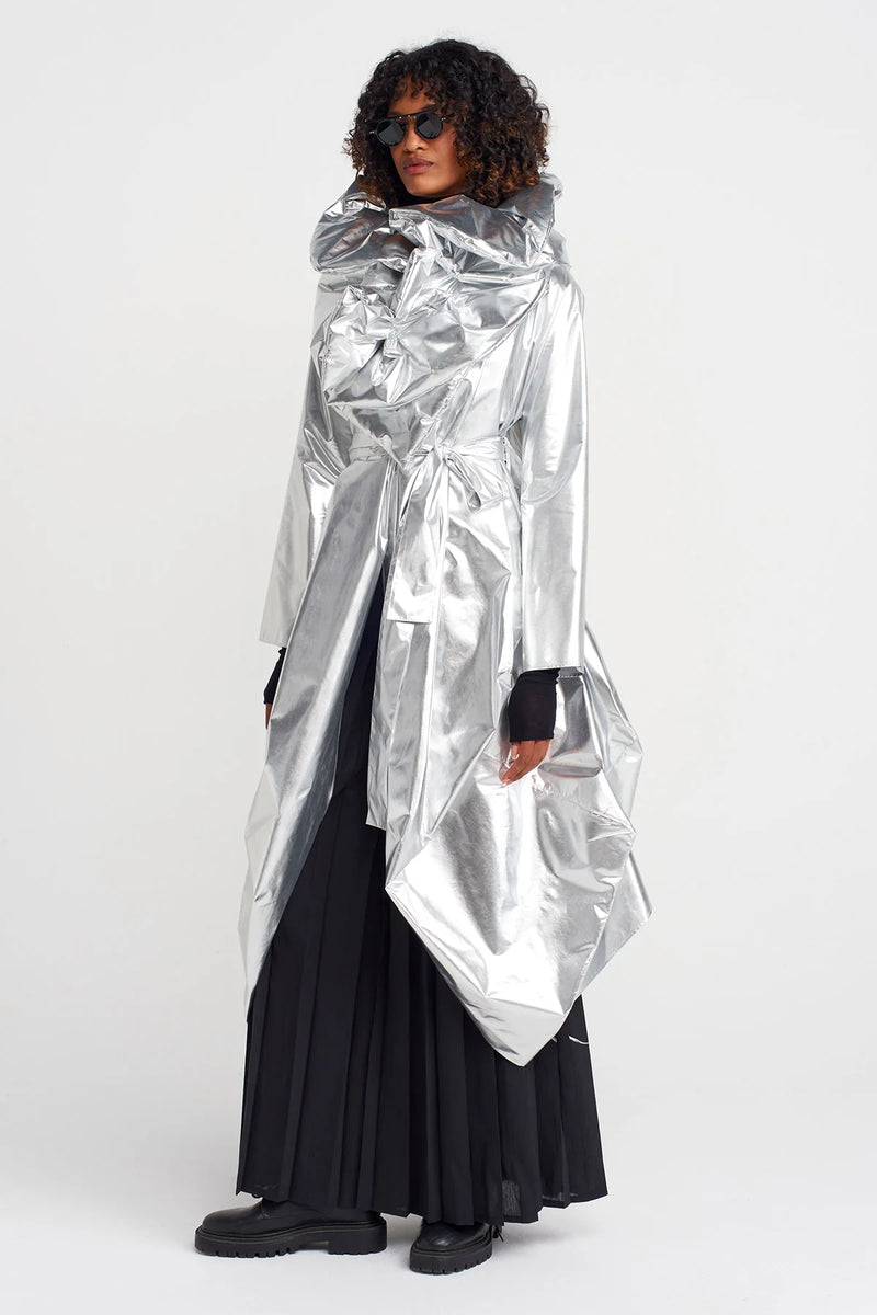 NU Shiny Belted Trench Coat Silver