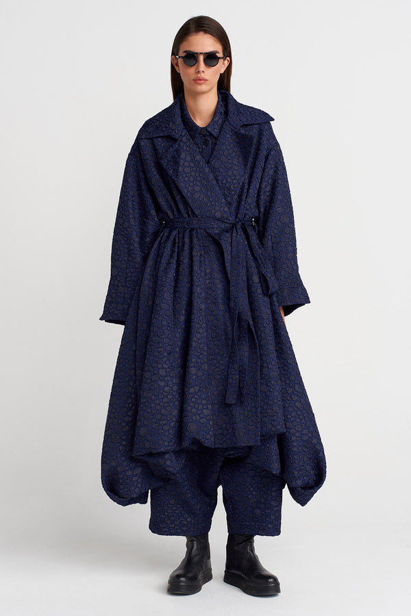 Nu Jacquard Belted Oversize Trench Coat Purple