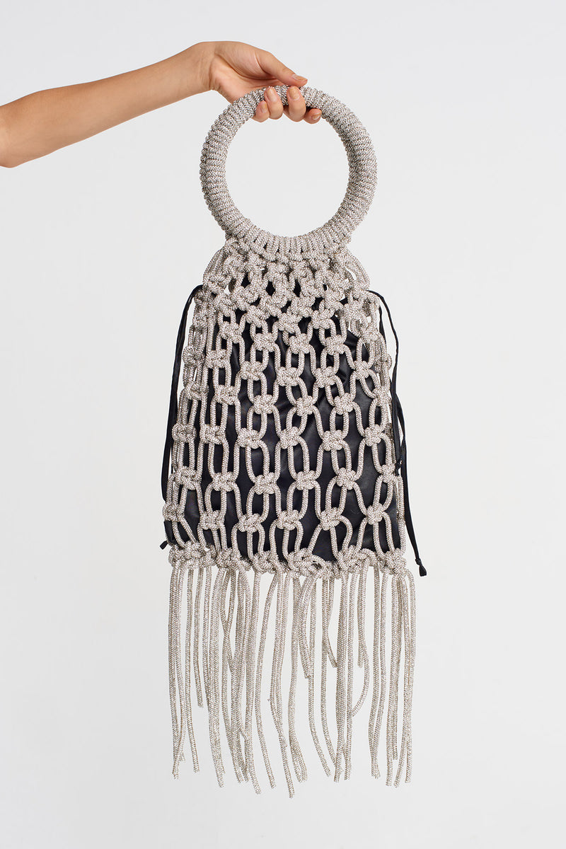 Nu Macramé Bag With Stone Strings Silver