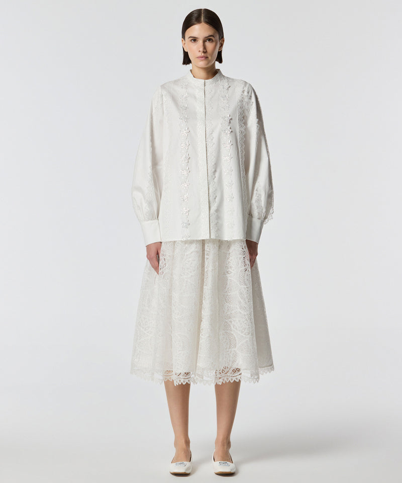 Machka  Poplin Shirt With Lace Trim Off White
