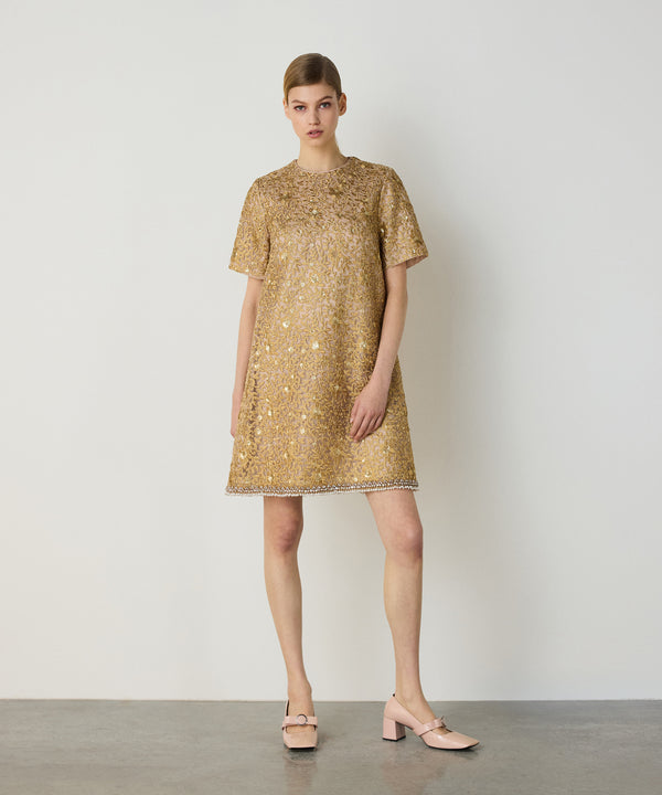 Machka Embroidered Pattern Mini Dress Gold