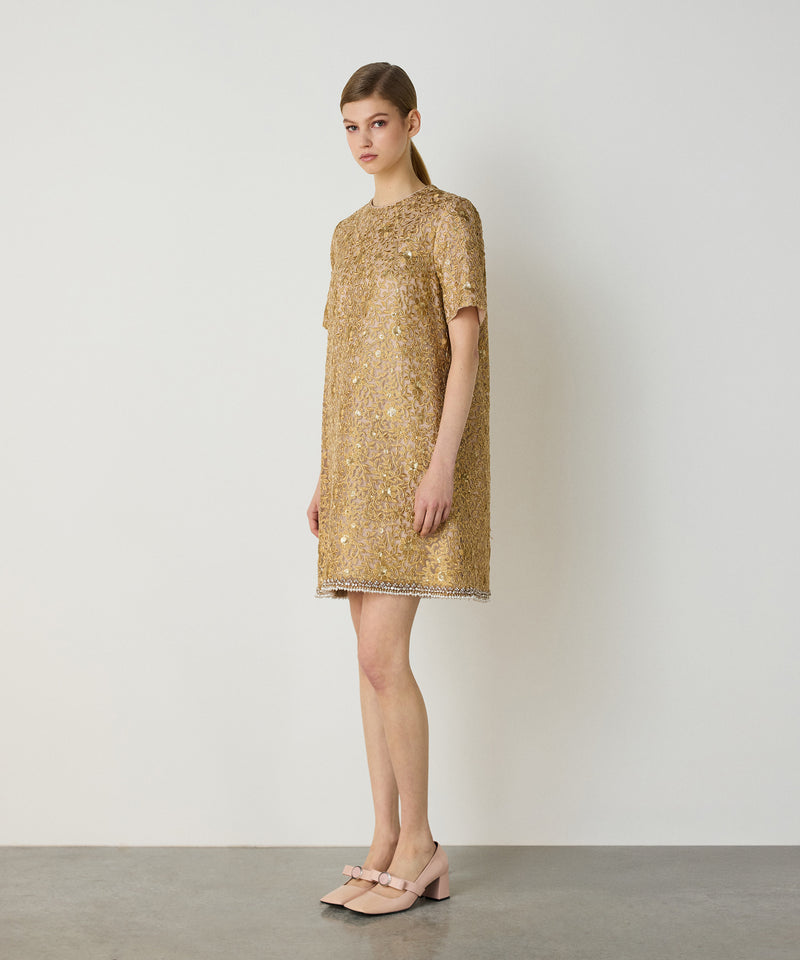 Machka Embroidered Pattern Mini Dress Gold