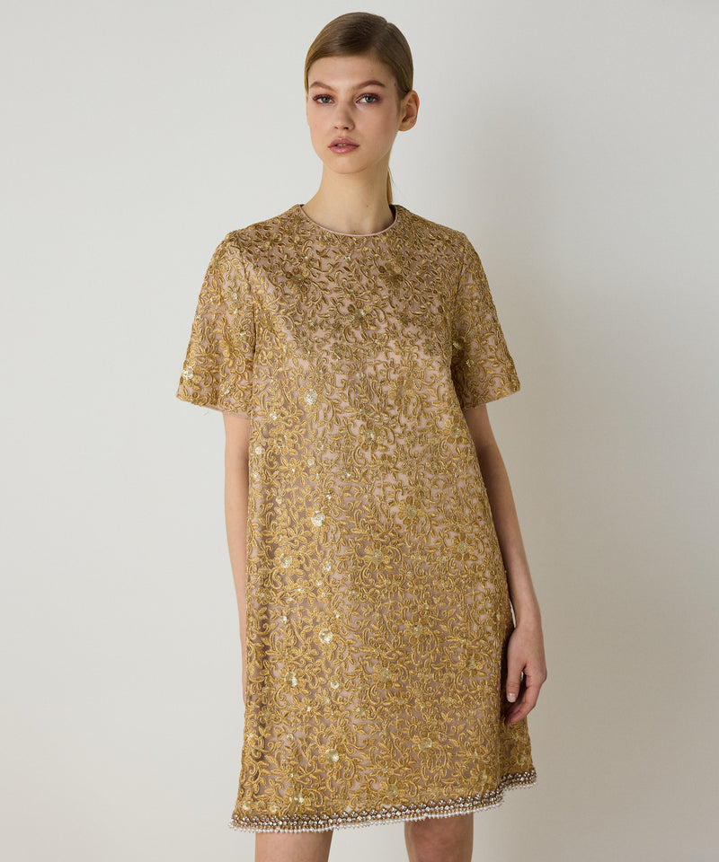 Machka Embroidered Pattern Mini Dress Gold