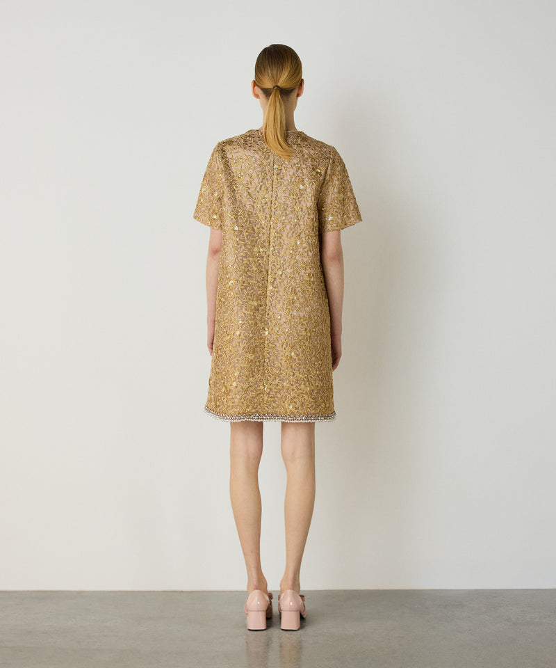 Machka Embroidered Pattern Mini Dress Gold