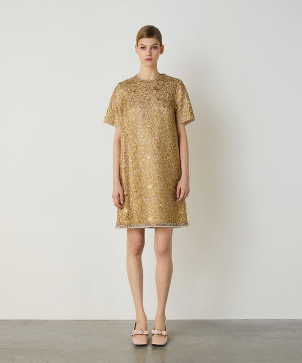 Machka Embroidered Pattern Mini Dress Gold