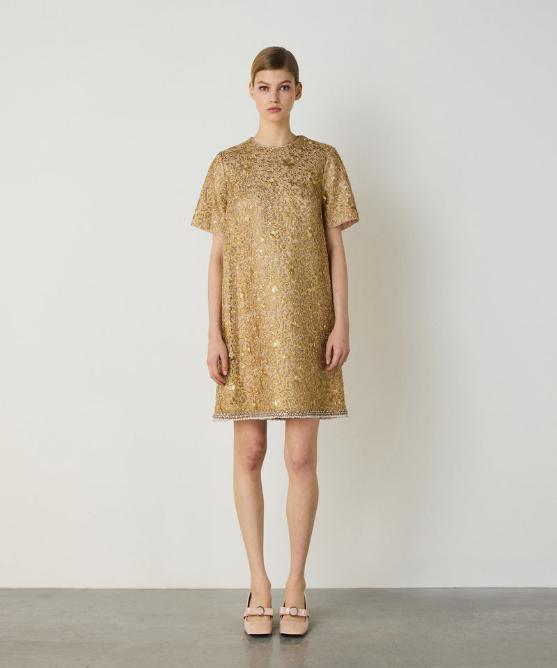 Machka Embroidered Pattern Mini Dress Gold