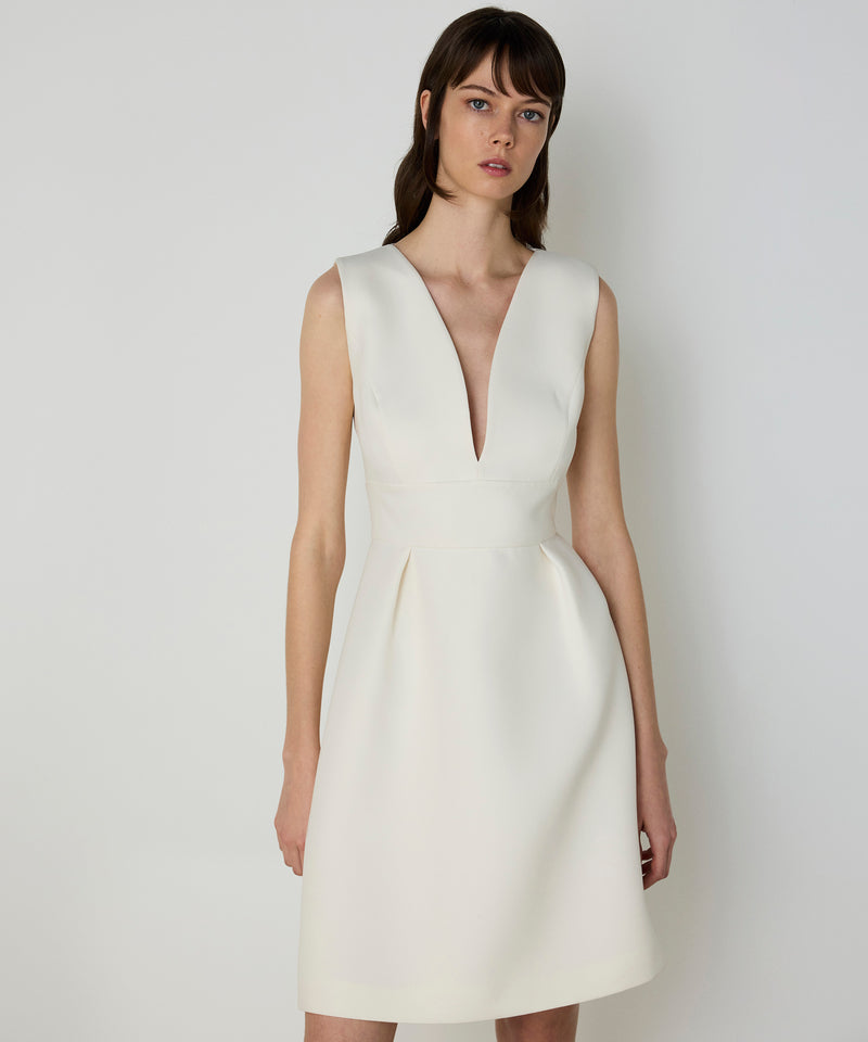 Machka Deep V-Neck Dress Ecru