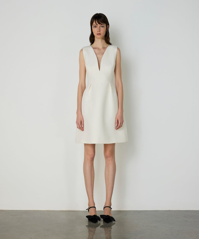 Machka Deep V-Neck Dress Ecru