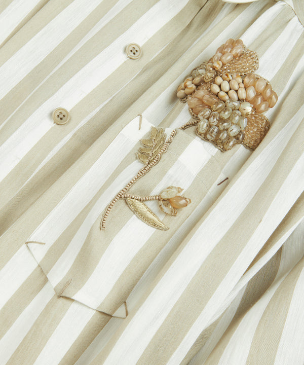 Machka Flower-Embroidered Striped Shirt Dress Stone