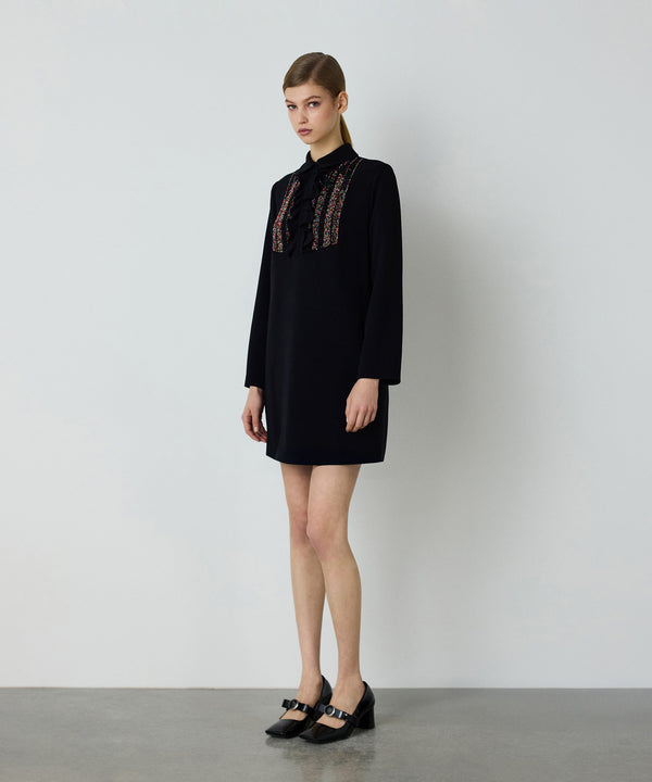 Machka Embroidered And Ruffled Dress Black