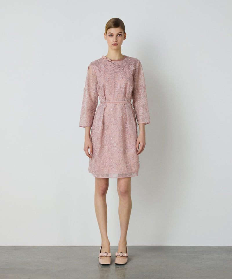 Machka 3D Flower Embroidery Dress Powder