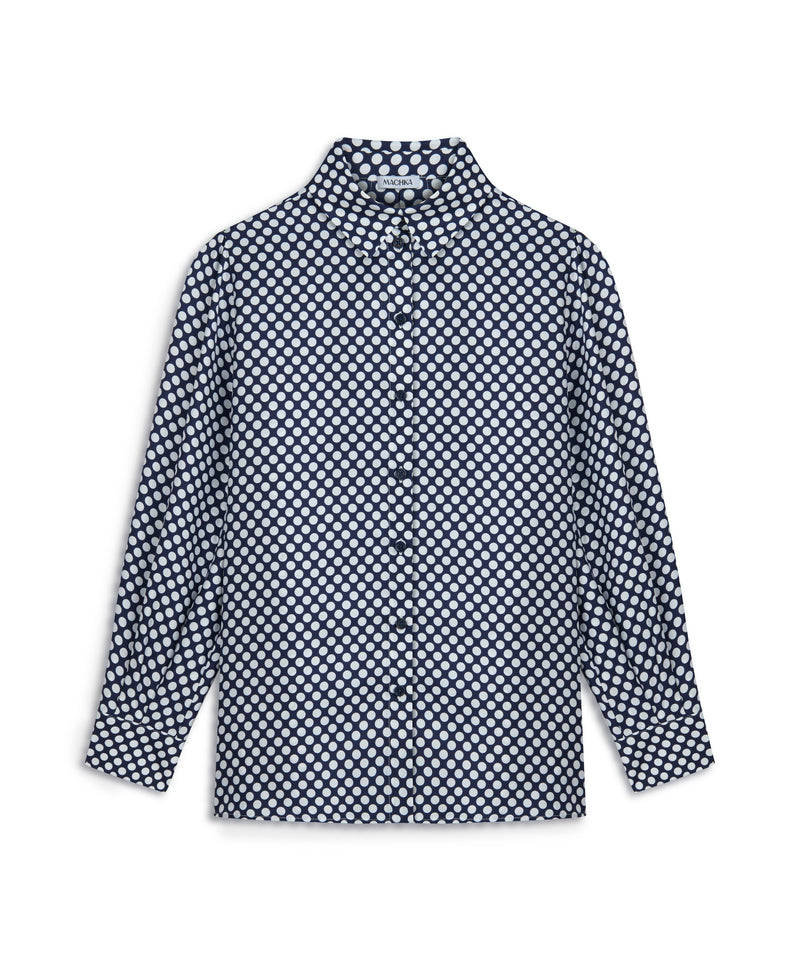 Machka Polka Dot Pattern Silk Shirt Navy